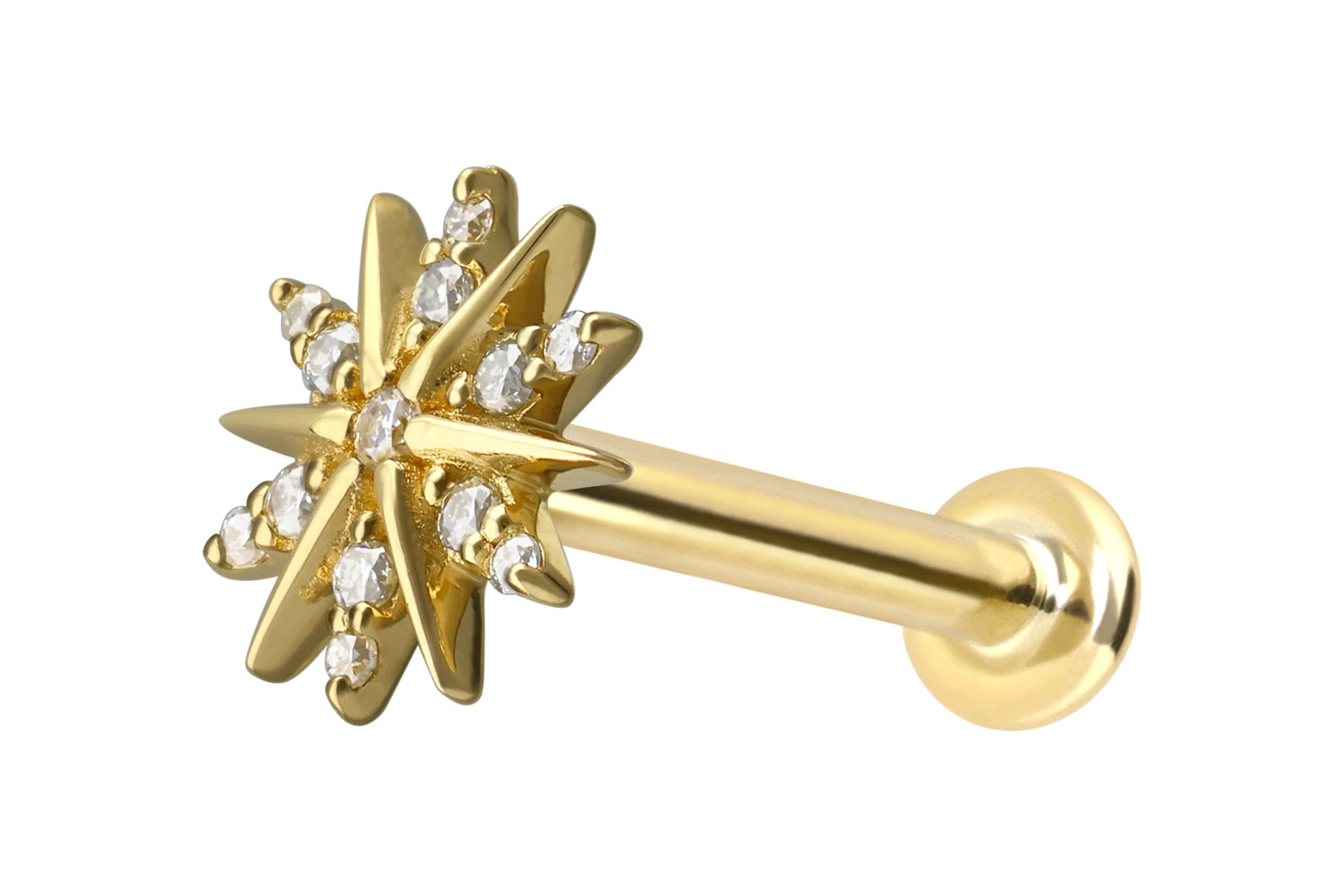 14 Karat Gold Labret Piercing mit Innengewinde MOISSANIT-BLUME